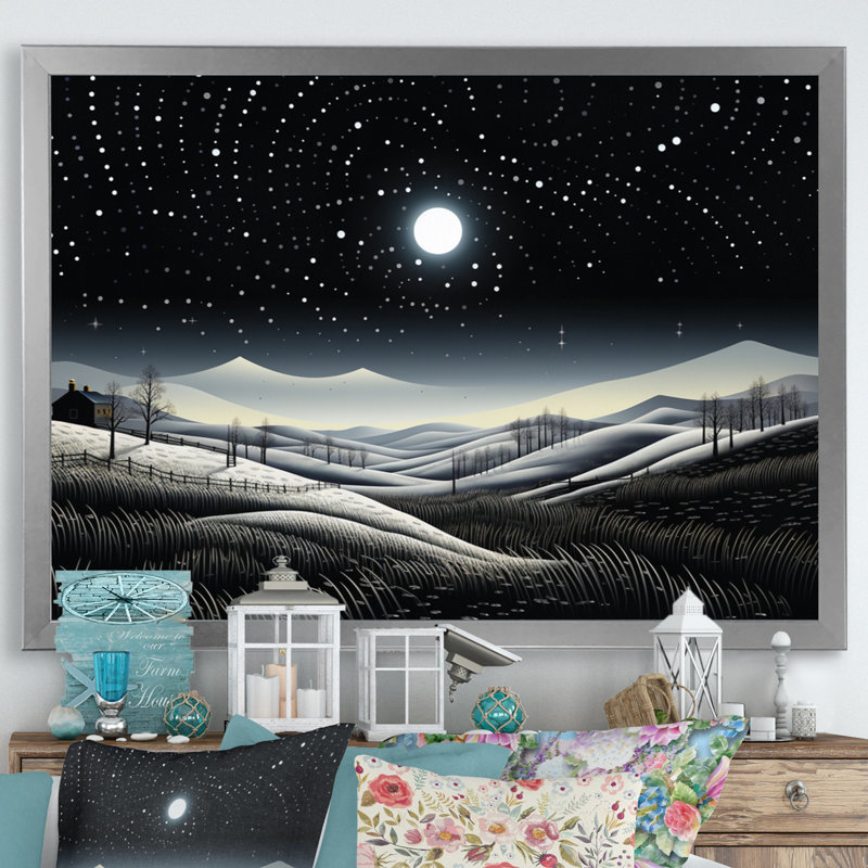 «Winter Farm», reproduction monochrome V, H 34 po x l 44 po x P 1,5 po, Cadre simple argenté