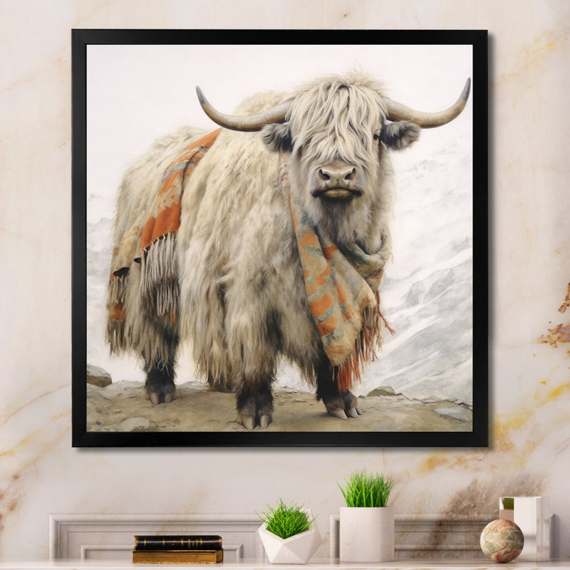 Wild Yak V - animaux, art mural sur toile, H 16 po x l 16 po x P 1 po, Cadre simple noir
