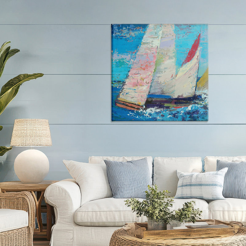 Voiliers expressifs sur toile de vagues, design par Beth A. Forst, H 36 po x l 36 po