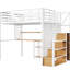 Lit mezzanine pleine grandeur en métal blanc Space avec armoire, bureau et tablettes intégrées de rangement-1938479943