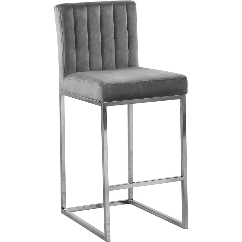 Tabouret de comptoir 26 po Amberdawn, Velours gris, Chrome
