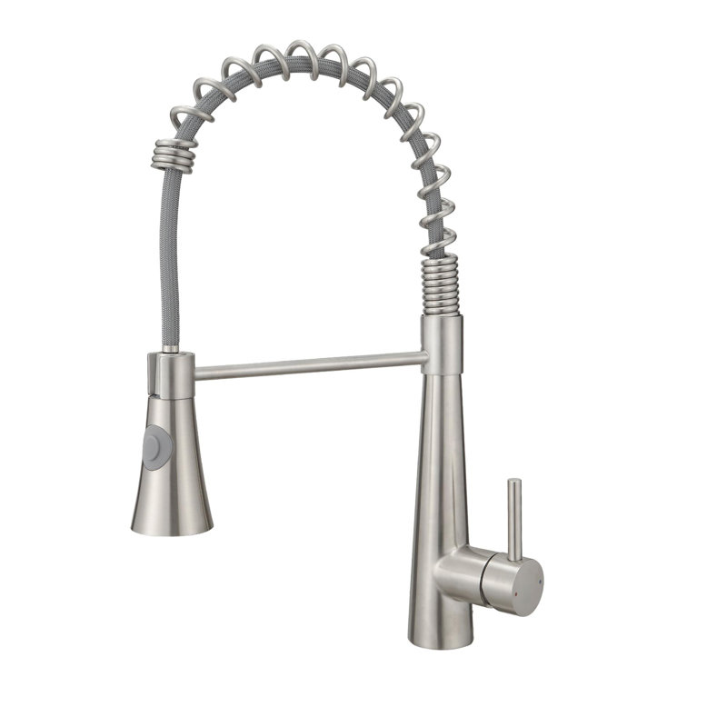 Robinet d'évier de cuisine à poignée simple, Nickel brossé