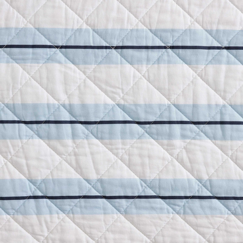 Nautica Tim Stripe Cotton Reversible Blue Quilt Set, Blue, Queen Quilt + 2 Standard Shams