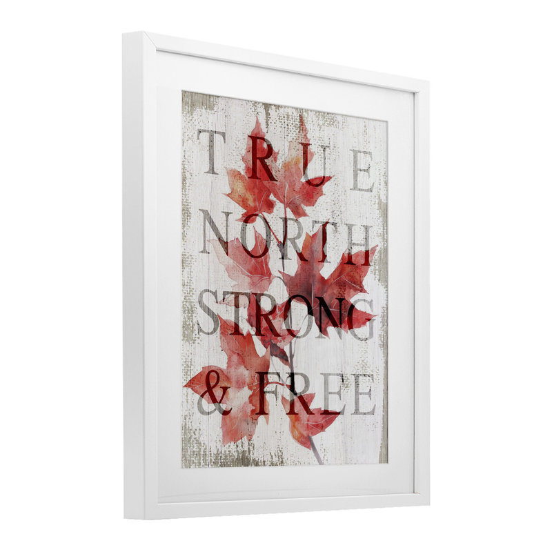 «True North Strong», reproduction encadrée sous verre, par Lil 'Rue, H 21 po x l 17 po, Cadre blanc côtier