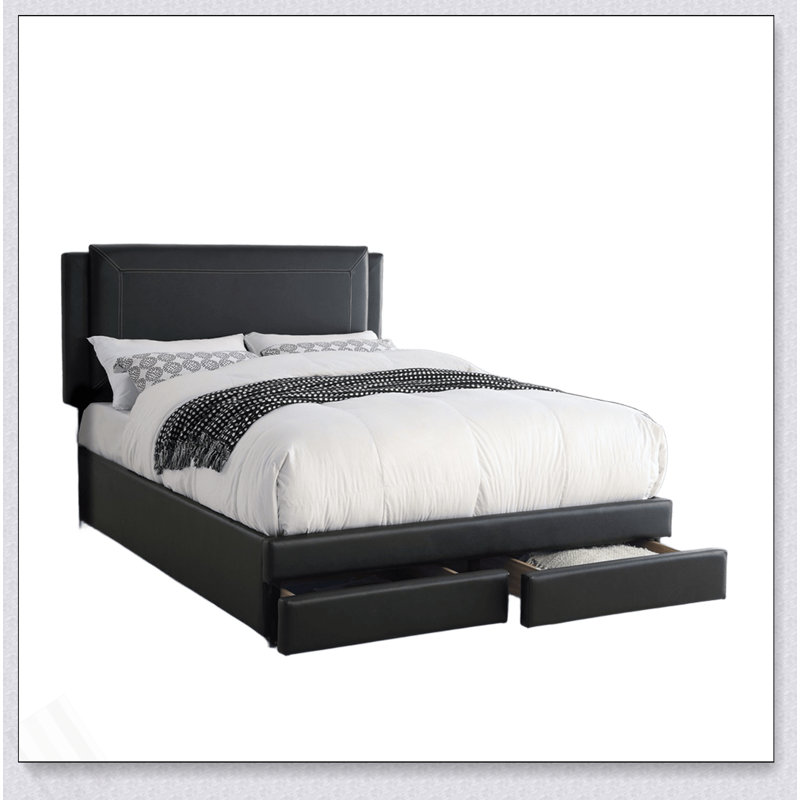 Ensemble de lit 1 pièce noir luxueux avec tiroirs de rangement FB Modern, Grand lit