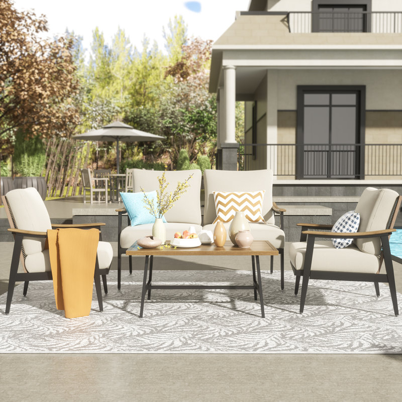 Ensemble de patio complet 4 pièces avec coussins Kariment