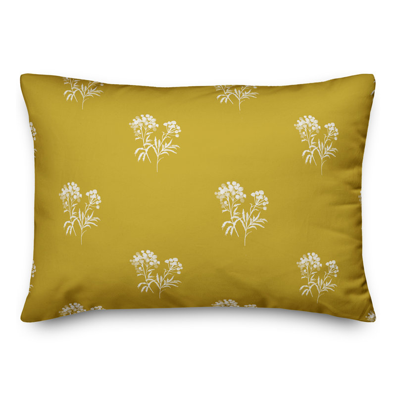 Floral Outdoor Reversible Throw Pillow, 14" H x 20" W, Yellow