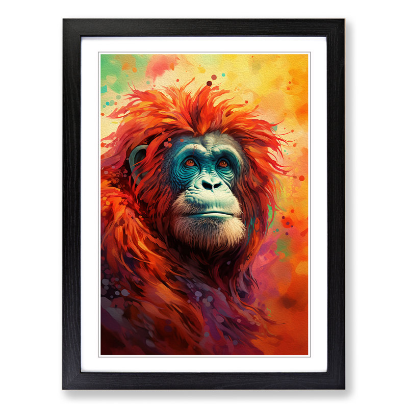 Orangutan Colour Field 1 Piece Single Picture Frame Wall Art, 64cm H x 46cm W x 2cm D, Black Framed
