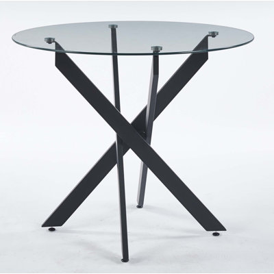 Dining Table with Cross Metal Leg and Tempered Glass,Modern Space Saving Kitchen Table for Living Room
