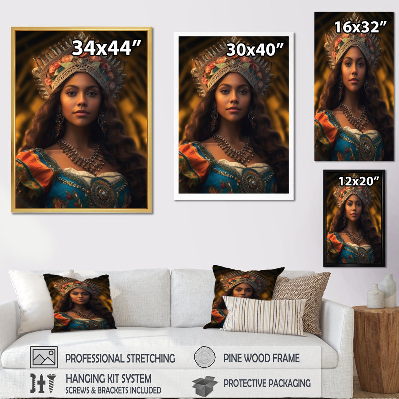 Beauté exotique en costume traditionnel sur toile, H 44 po x l 34 po x P 1,5 po, Cadre simple blanc