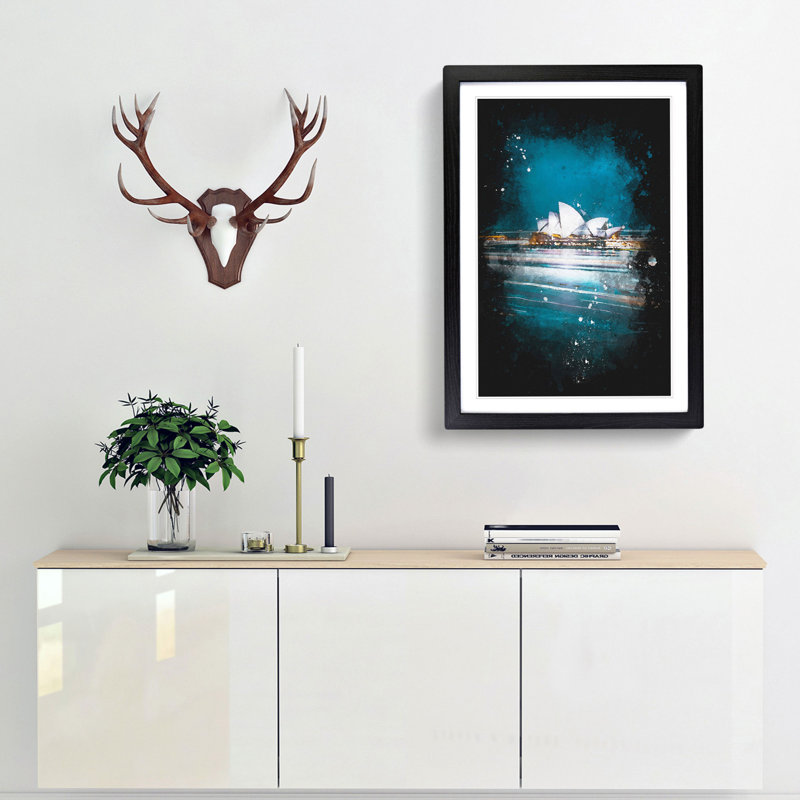 Sydney Opera House Lights - Framed Print, 33cm H x 24cm W x 2cm D, Black Framed
