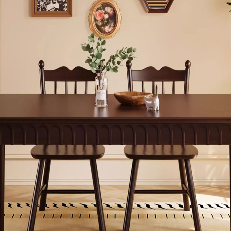 Solid wood rubber wood dining table set, Tan, 29.53"H x 55.12"L x 33.46"W