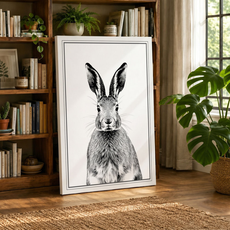 Hare Observational Study Botanical - Wrapped Canvas, 18x12 - 45.7 x 30.5 cm, Terracotta Border