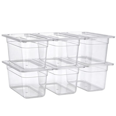 Bacs alimentaires transparents en polycarbonate, format 1/3, profondeur 15 cm, avec couvercles, idéaux pour les restaurants, les buffets et les bars à salades, contenants de conservation de qualité commerciale, lavables au lave-vaisselle, empilables, avec graduations.