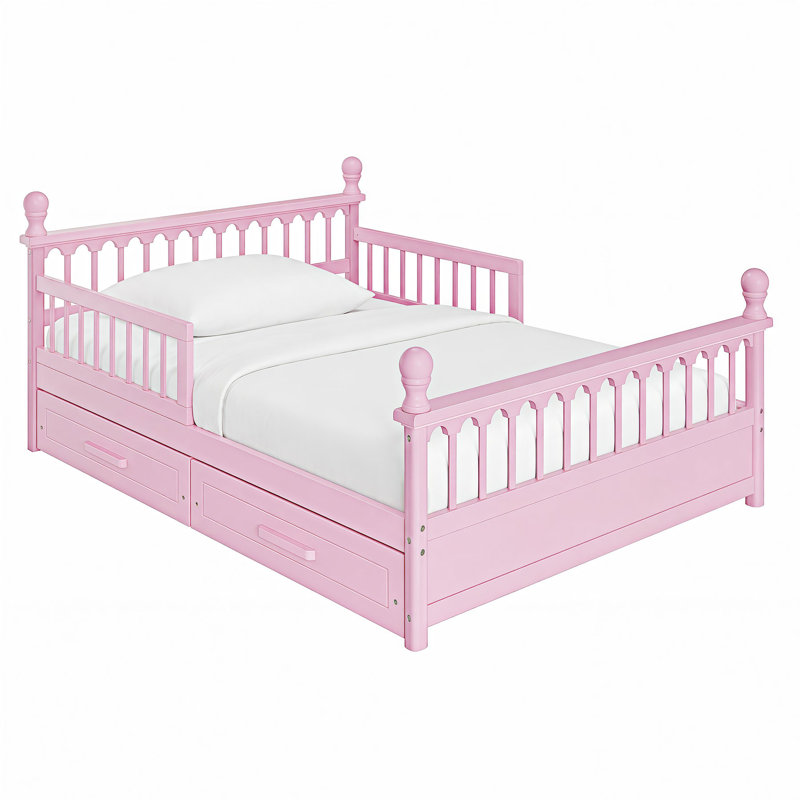Base de lit plateforme en bois avec tiroirs, Double