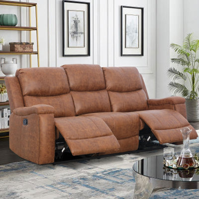 Ilkeston 81.6" Wide Vegan Leather Manual Reclining Sofa, 3-Seater Recliner Couch with Cup Holders by Latitude Run