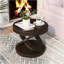 Table de bout ronde en bois rétro, table d'appoint avec base en X pour salle à manger ou salon en famille.  Espresso-124443262