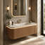 Meuble-lavabo et lavabo 36 po, commode rayée à bords arrondis avec tiroir, capteur de lumière, lavabo intégré en pierre frittée à motif de travertin, pré-assemblé, couleur grain de bois naturel-2054644055-2054644053