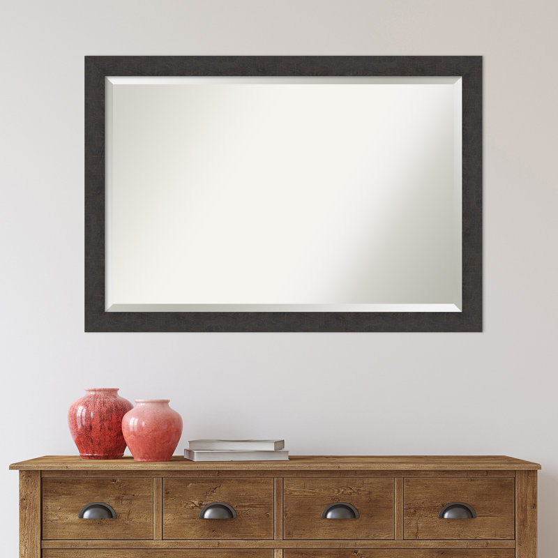 Akhia Narrow Beveled Wall Mirror, 27" x 39", Rustic Plank Espresso