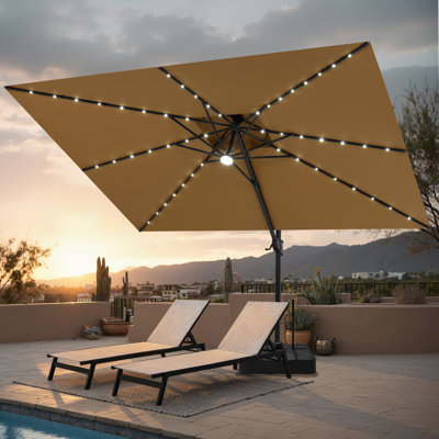 141'×104' Solar Led Lights Cantilever Umbrella With Easy-Move Base | One-Person Mobility