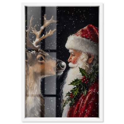 Décoration de Noël père Noël et renne avec Art Shadowbox, cadre blanc, 17 x 25