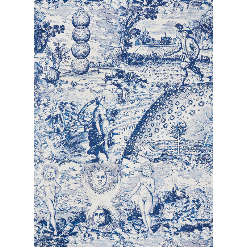 Schumacher x Johnson Hartig Modern Toile Wallpaper, Indigo