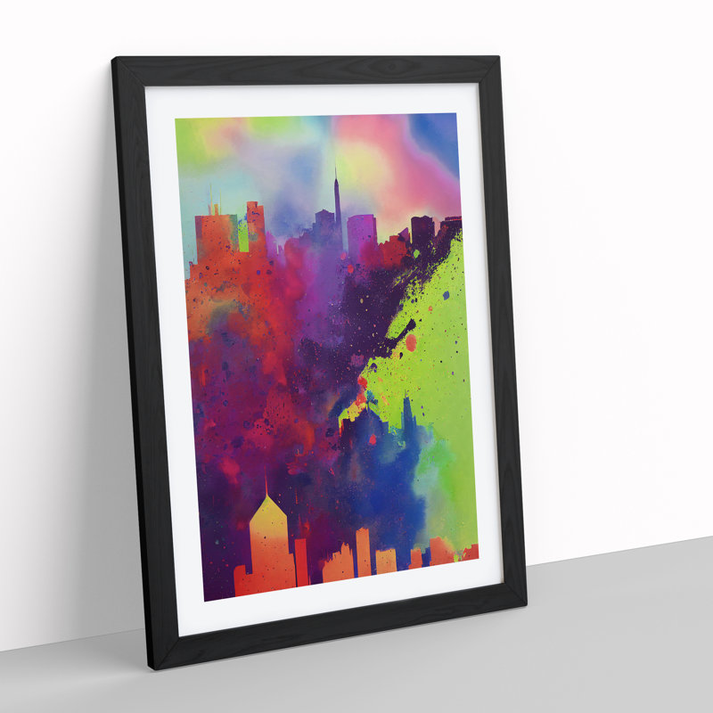 Paint Splashed city Skyline no.5 - Framed Print, Black, 64cm H x 46cm W x 2cm D