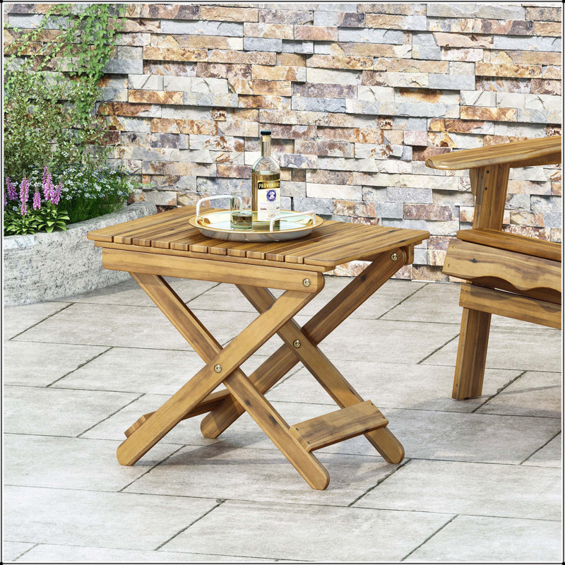 Outdoor Folding Wooden Side Table, Natural