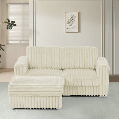Corduroy Sectional L-Shape 2-Seats Sofa With Extra Flexible Ottoman