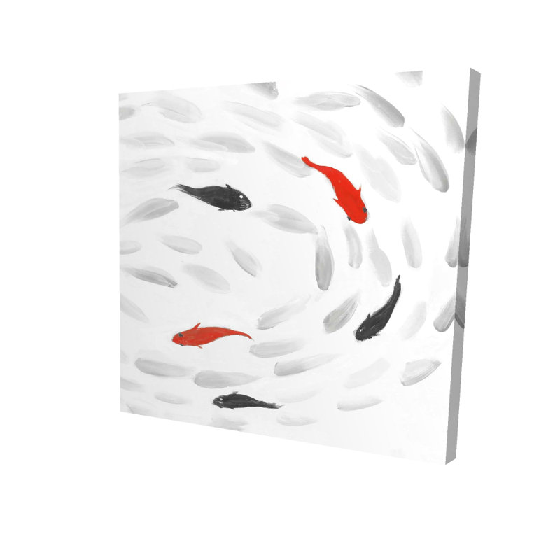 Tourbillon de poissons nageant - Décoration intérieure en toile rouge pour les amateurs d'aquatique