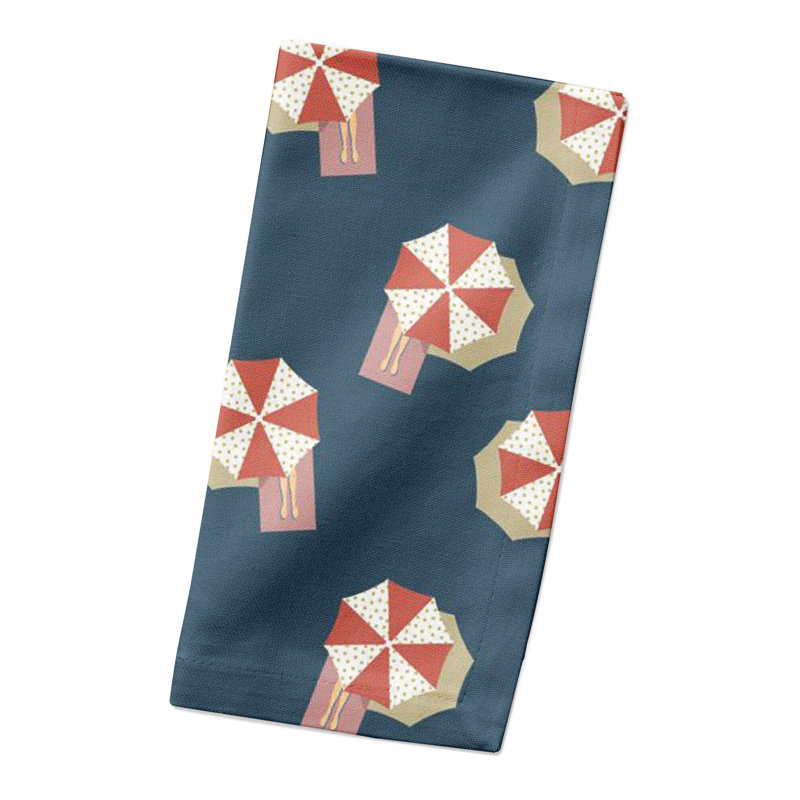 Cotton Twill Geometric Rectangle Napkin, Navy Blue/Red