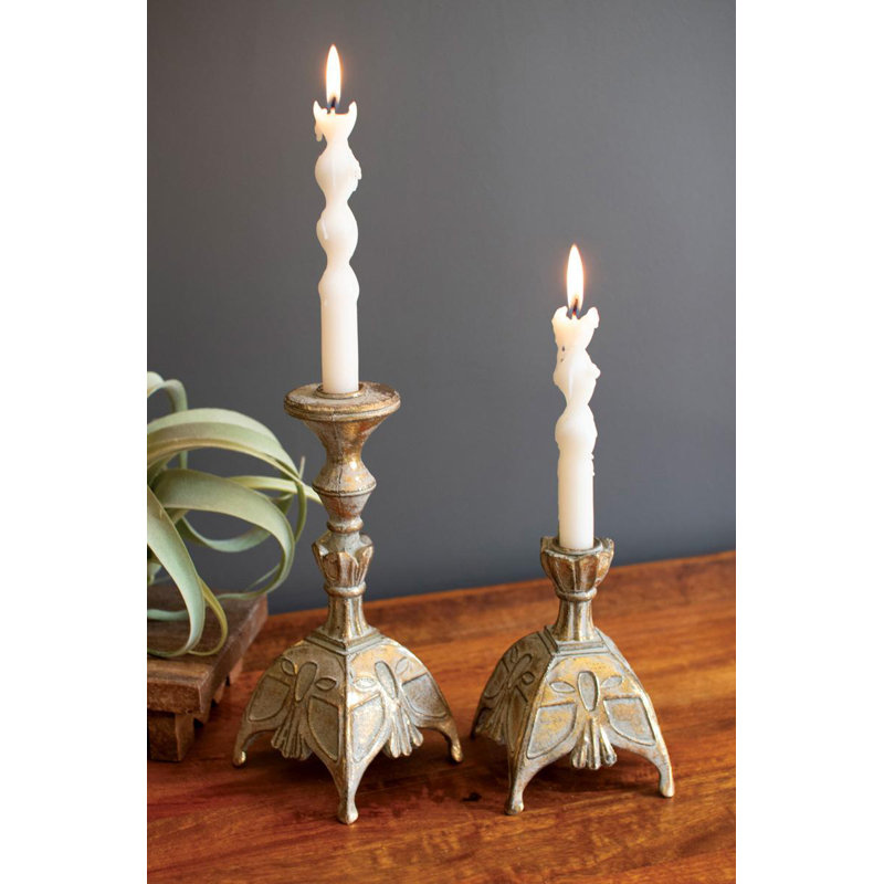  Resin Taper Candle Stands Set Of 2 Antique Brass 9.5" H Tabletop Decor