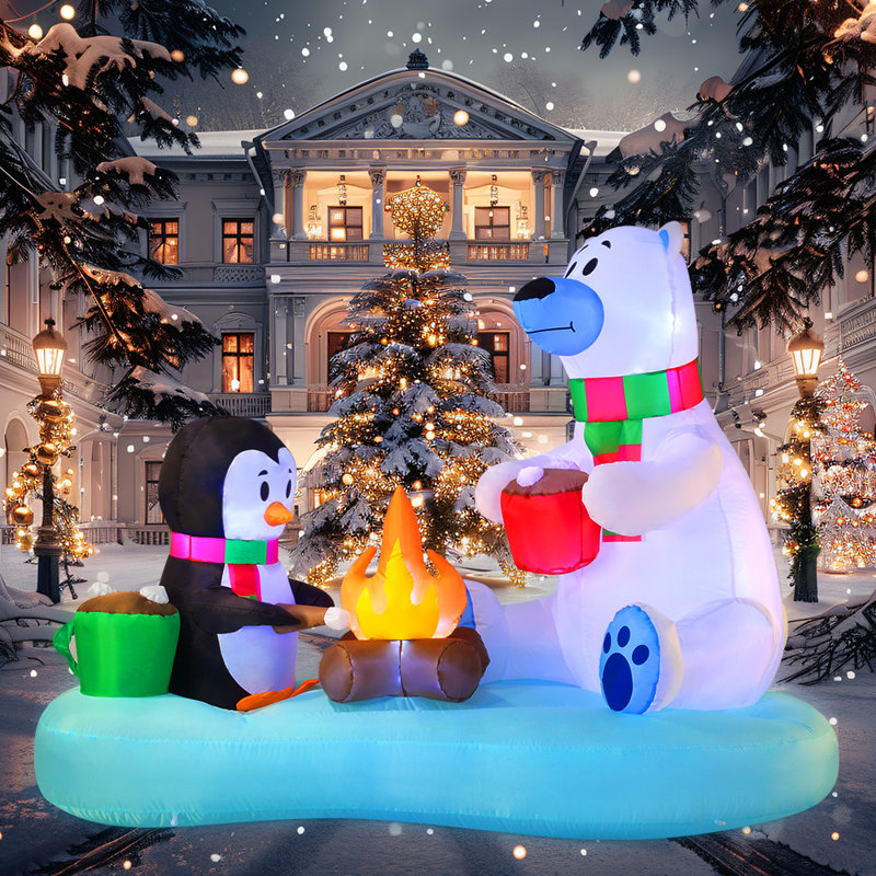 Décoration de Noël gonflable avec un feu de camp et un ours polaire de 6 pi de long