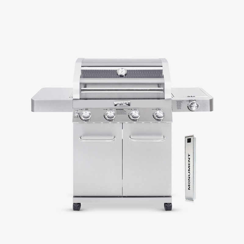 Barbecue au gaz convertible de 6 000 BTU avec brûleur latéral et boîte à fumée avec 4 brûleurs et 4 brûleurs Monument Grills 41847NG