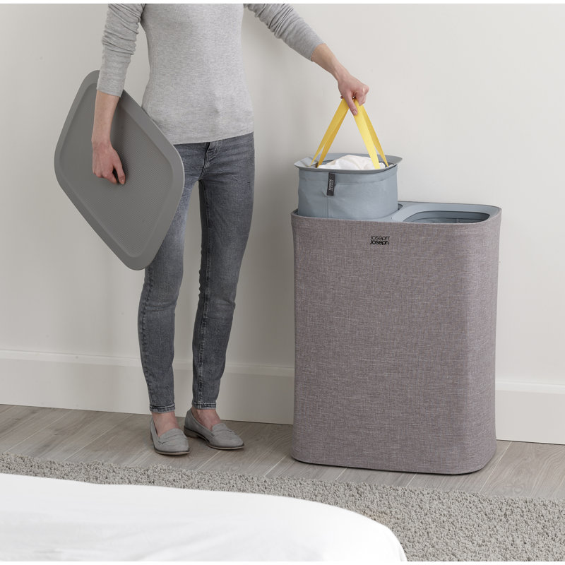 Joseph Joseph Tota Laundry Hamper Separation Basket with Lid, Carbon Black, 90-Liter (15.75" x 22.25" x 28")