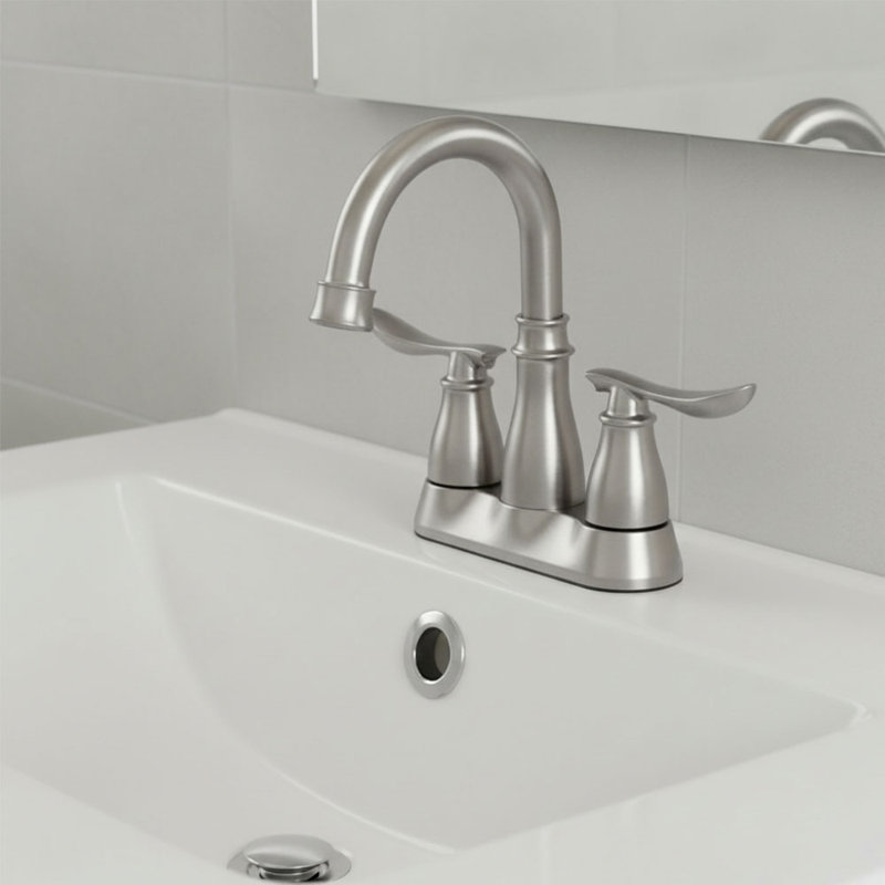 Double Handle Bathroom Sink Faucet with Drainer, Silver