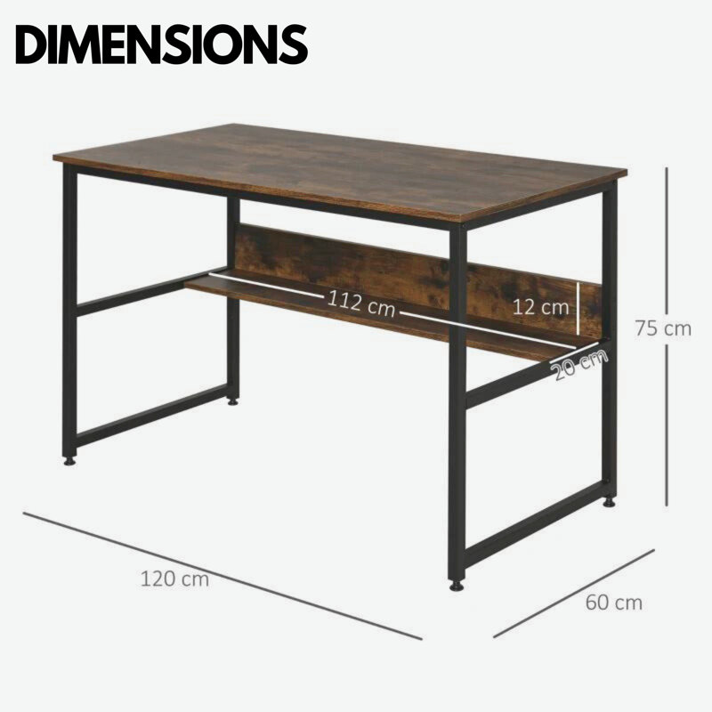 Seabeck 120cm W Rectangle Computer Desk Industrial Rustic Brown Home Office Furniture