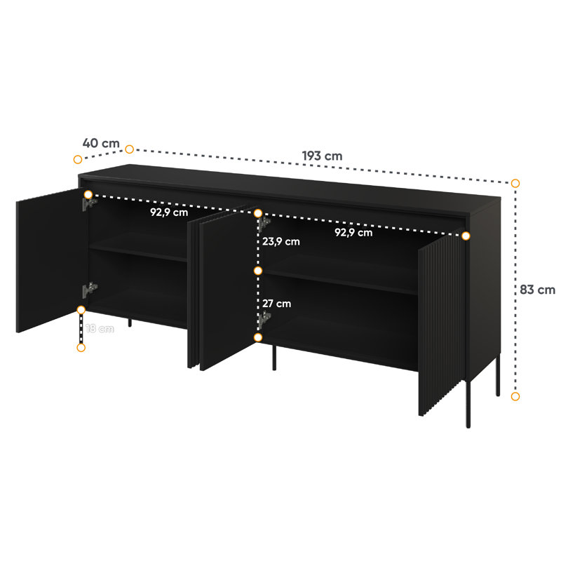 Alv 193cm Sideboard, Black Matt