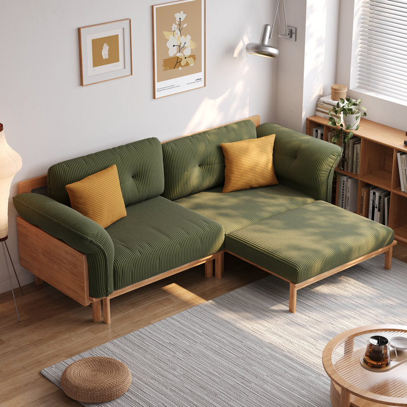  Canapé-lit en velours côtelé vert moderne avec cadre en panneau de fibres à densité moyenne 82,7 po Grimpante