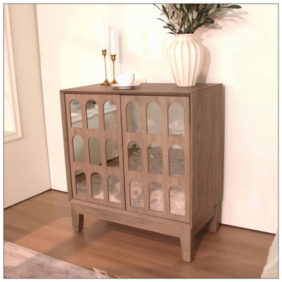 Sophisticated 4-Door Sideboard Adorned With Intricate Linear Accents And Luxurious Multi-Layered Pine Veneer Design Elements,Suitable For Living Rooms, Entrance And Study Rooms