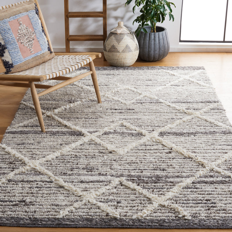 Tapis géométrique en laine / coton tissé à la main Benyam, Rectangle 6 pi x 9 pi