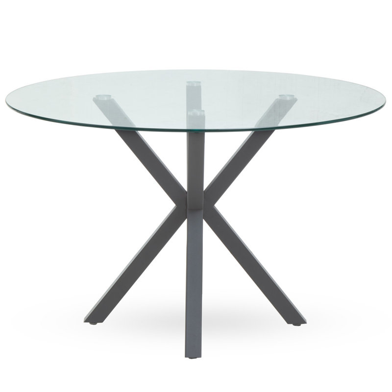 Autry Round Glass Top Dining Table, Grey