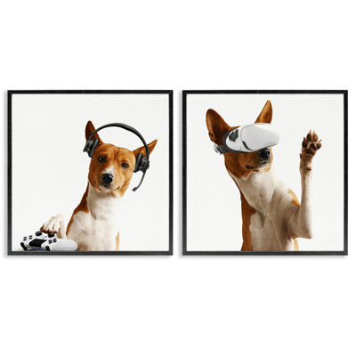 Video Game Dogs with VR 2pc Framed Giclee Set, design by CAD Design