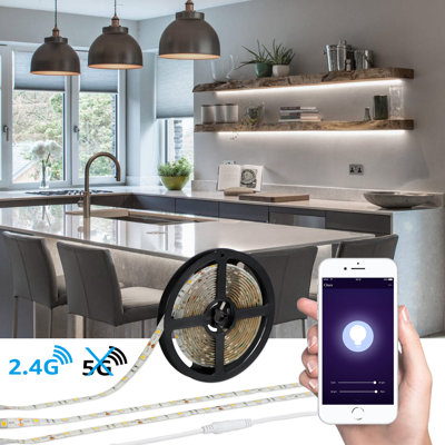 Bande lumineuse à DEL de 16,4 pi fonctionnant avec Alexa, application de téléphone intelligent sans fil Wifi, blanc chaud 3000k flexible - trousse d'éclairage 30k blanc pur 6000k