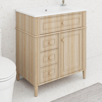 Meuble-lavabo de 30 po avec lavabo, meuble-lavabo moderne avec tiroirs spacieux et plateau basculant, tablette réglable