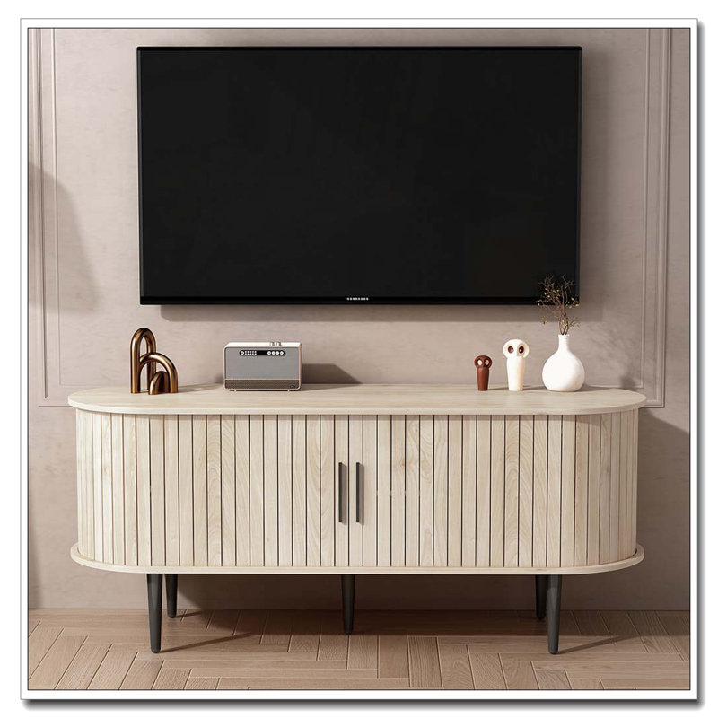 47" Modern TV Stand with Cabinet, Natural Wood