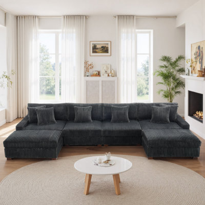 Canapé modulaire rembourré 6 pièces en flanelle de fourrure de lapin avec coussins décoratifs et repose-pieds 6 pièces