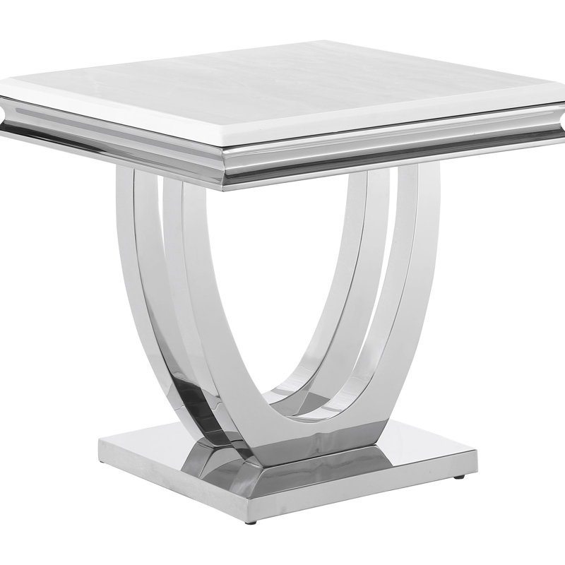 Table de bout carrée blanche et en U en forme de U avec plateau de table en faux marbre au charme intemporel