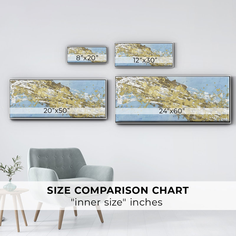 Mistral V in Azure - Framed Canvas, 20" H x 50" W