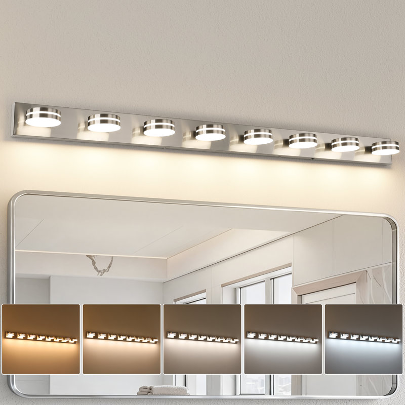 8 Light Modern  Brushed Nickel Dimmable 5CCT LED Bathroom Vanity Light over Mirror, 8, Nickel
